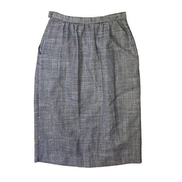 NWT VTG BLUE HOUNDSTOOTH A LINE SKIRT 26" RAFFLES LINEN BLEND FULLY LINE WOMENS - Picture 1 of 6
